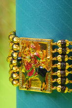 Load image into Gallery viewer, 1 Gram Gold Plated 7 Line Rudraksha & Black Bead Meldi Maa Bracelet for Men