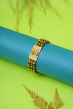 Load image into Gallery viewer, 1 Gram Gold Plated 3 Line Ashoka Pillar Rudraksha & Black Bead Bracelet for Men