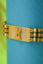 Load image into Gallery viewer, 1 Gram Gold Plated 3 Line Ashoka Pillar Rudraksha & Black Bead Bracelet for Men