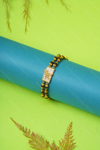 Load image into Gallery viewer, 1 Gram Gold Plated 2 Line Maa Name Rudraksha & Black Bead Bracelet for Men