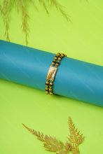 Load image into Gallery viewer, 1 Gram Gold Plated 2 Line Jaguar Rudraksha & Black Bead Bracelet for Men