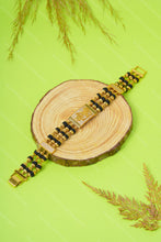Load image into Gallery viewer, 1 Gram Gold Plated 3 Line Mahadev Rudraksha & Black Bead Bracelet for Men