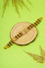 Load image into Gallery viewer, 1 Gram Gold Plated 3 Line Ashoka Pillar Rudraksha & Black Bead Bracelet for Men