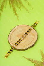 Load image into Gallery viewer, 1 Gram Gold Plated 2 Line Maa Name Rudraksha & Black Bead Bracelet for Men