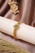 Load image into Gallery viewer, 1 Gram Gold Plated Kundan Floral Broad Bracelet with Pearl Lining