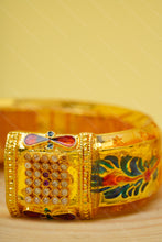 Load image into Gallery viewer, 1 Gram Gold Plated Morpinchh (Peacock), Gau Mata & Krishna Symbol Bharwadi Kada for Men