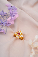 Load image into Gallery viewer, 1 Gram Gold Plated Cocktail Ring with Red Stone and CZ Accents for Ladies