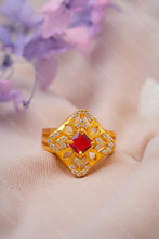 Load image into Gallery viewer, 1 Gram Gold Plated Cocktail Ring with Red Stone and CZ Accents for Ladies