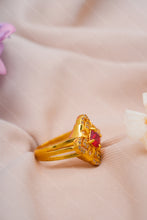 Load image into Gallery viewer, 1 Gram Gold Plated Cocktail Ring with Red Stone and CZ Accents for Ladies
