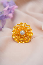 Load image into Gallery viewer, 1 Gram Gold Plated Floral Cocktail Ring with CZ Centerpiece for Ladies