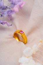 Load image into Gallery viewer, 1 Gram Gold Plated Textured Band Ring with Pink Solitaire Stone for Ladies