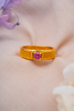 Load image into Gallery viewer, 1 Gram Gold Plated Textured Band Ring with Pink Solitaire Stone for Ladies