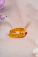 Load image into Gallery viewer, 1 Gram Gold Plated Textured Band Ring with Pink Solitaire Stone for Ladies
