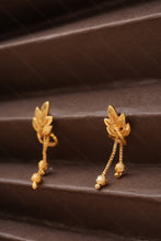 Load image into Gallery viewer, 1 Gram Gold Plated Leaf Drop Earrings with Dual Chain Danglers for Women