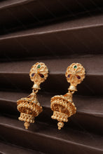 Load image into Gallery viewer, 1 Gram Gold Plated Traditional Dome-Shaped Jhumka Earrings with Floral Top For Women