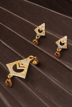 Load image into Gallery viewer, 1 Gram Gold Plated Trishakti Design Earrings with Pendant Set for Women