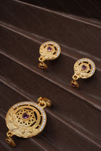 Load image into Gallery viewer, 1 Gram Gold Plated Heart Chakra Design Earrings with Pendant Set for Women