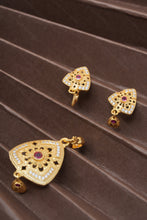 Load image into Gallery viewer, 1 Gram Gold Plated Floral Trishul Design Earrings with Pendant Set for Women