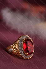 Load image into Gallery viewer, 1 Gram Gold Plated Oval-Cut Gemstone Designer Ring for Men