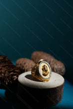 Load image into Gallery viewer, 1 Gram Gold Plated Chehhar Ma Idol with Diamond Border Design Ring for Men
