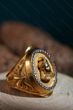 Load image into Gallery viewer, 1 Gram Gold Plated Chehhar Ma Idol with Diamond Border Design Ring for Men