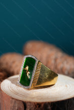 Load image into Gallery viewer, 1 Gram Gold Plated Deer Design with Green Enamel and Diamond Border Ring for Men