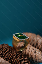 Load image into Gallery viewer, 1 Gram Gold Plated Deer Design with Green Enamel and Diamond Border Ring for Men