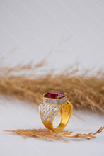 Load image into Gallery viewer, 1 Gram Gold Plated Stone with Diamond Luxury Intricate Design Ring for Men