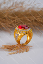 Load image into Gallery viewer, 1 Gram Gold Plated Premium Stone with Diamond Accent Best Quality Ring for Men
