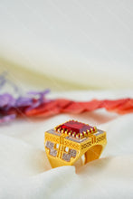 Load image into Gallery viewer, 1 Gram Gold Plated Square Heritage Stone with Diamonds Ring for Men