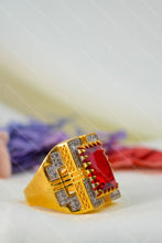 Load image into Gallery viewer, 1 Gram Gold Plated Square Heritage Stone with Diamonds Ring for Men