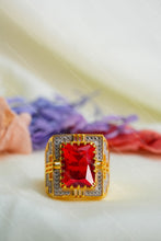 Load image into Gallery viewer, 1 Gram Gold Plated Square Heritage Stone with Diamonds Ring for Men