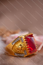 Load image into Gallery viewer, 1 Gold Plated Lion Motif Rectangular Heritage Ring with Embedded Diamonds for Men