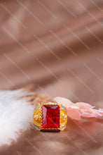 Load image into Gallery viewer, 1 Gold Plated Lion Motif Rectangular Heritage Ring with Embedded Diamonds for Men