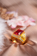Load image into Gallery viewer, 1 Gold Plated Lion Motif Rectangular Heritage Ring with Embedded Diamonds for Men