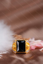 Load image into Gallery viewer, 1 Gold Plated Lion Motif Rectangular Heritage Ring with Embedded Diamonds for Men
