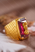 Load image into Gallery viewer, 1 Gram Gold Plated Ashoka Pillar with Red Stone Ring for Men