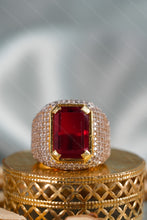 Load image into Gallery viewer, 1 Gram Gold Plated Red Emerald-Cut Diamond Ring with Intricate Accents for Men