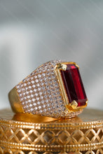 Load image into Gallery viewer, 1 Gram Gold Plated Red Emerald-Cut Diamond Ring with Intricate Accents for Men