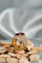 Load image into Gallery viewer, 1 Gram Gold Plated Red Emerald-Cut Diamond Ring with Intricate Accents for Men