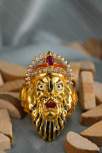 Load image into Gallery viewer, 1 Gram Gold Plated Narasimha Avatar Lion Head Diamond Ring for Men