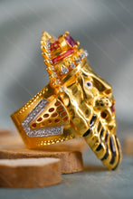 Load image into Gallery viewer, 1 Gram Gold Plated Narasimha Avatar Lion Head Diamond Ring for Men