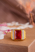 Load image into Gallery viewer, 1 Gram Gold Plated Premium Ring with Ornate Design and Stone Detailing for Men