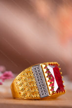 Load image into Gallery viewer, 1 Gram Gold Plated Premium Ring with Ornate Design and Stone Detailing for Men