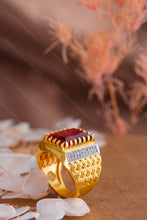 Load image into Gallery viewer, 1 Gram Gold Plated Premium Ring with Ornate Design and Stone Detailing for Men